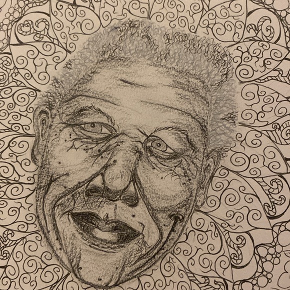 Unframed Original Art Drawing Portrait of a Nelson Mandela Mandala Ink & Pencil - Picture 3 of 3